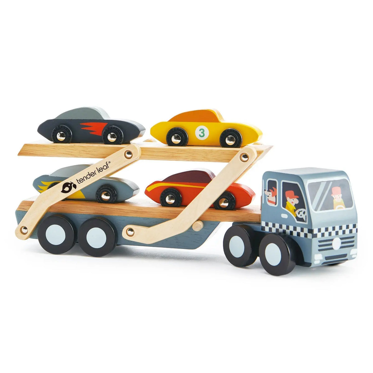 Tender Leaf Wooden Car Transporter with Four Cars
