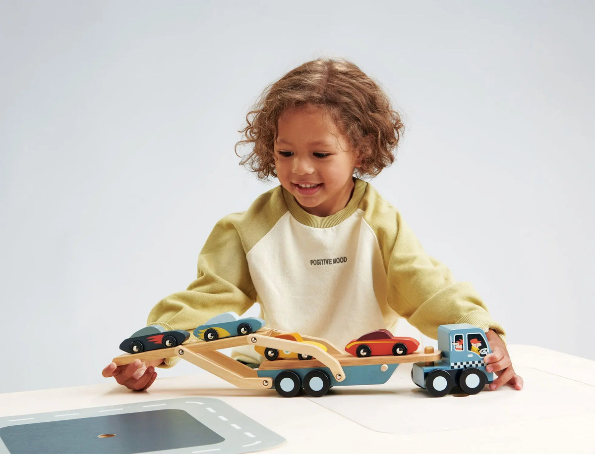 Tender Leaf Wooden Car Transporter with Four Cars