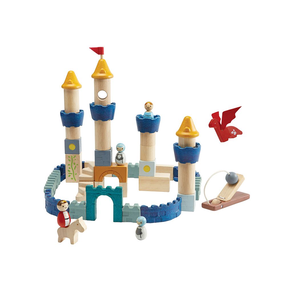 PlanToys Wooden Castle Blocks – Orchard, 47 Pieces