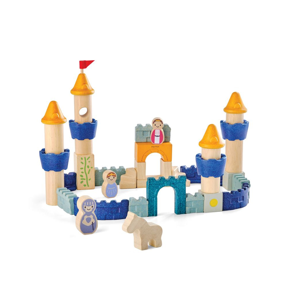 PlanToys Wooden Castle Blocks Set, 40 Pieces