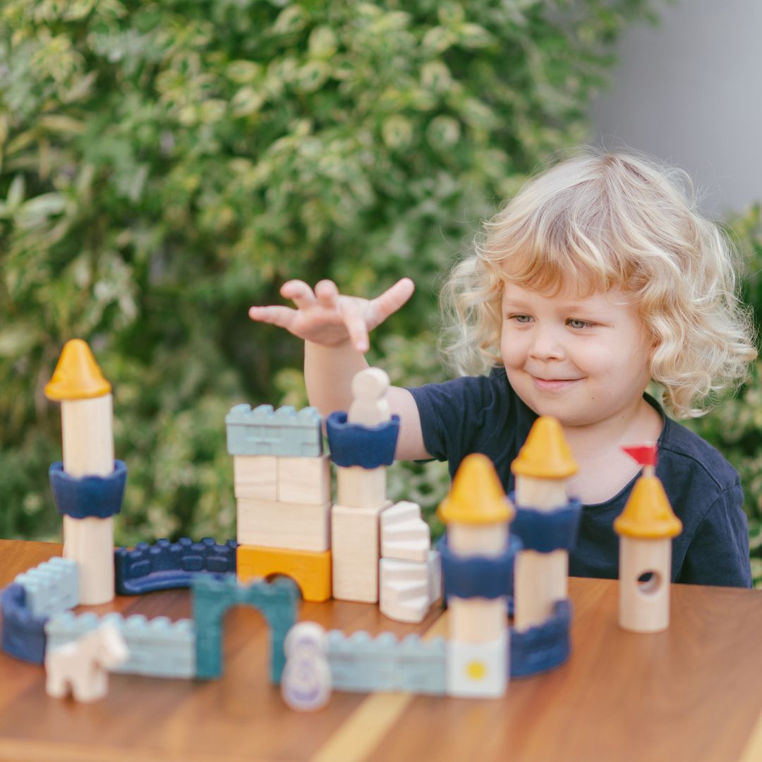 PlanToys Wooden Castle Blocks Set, 40 Pieces