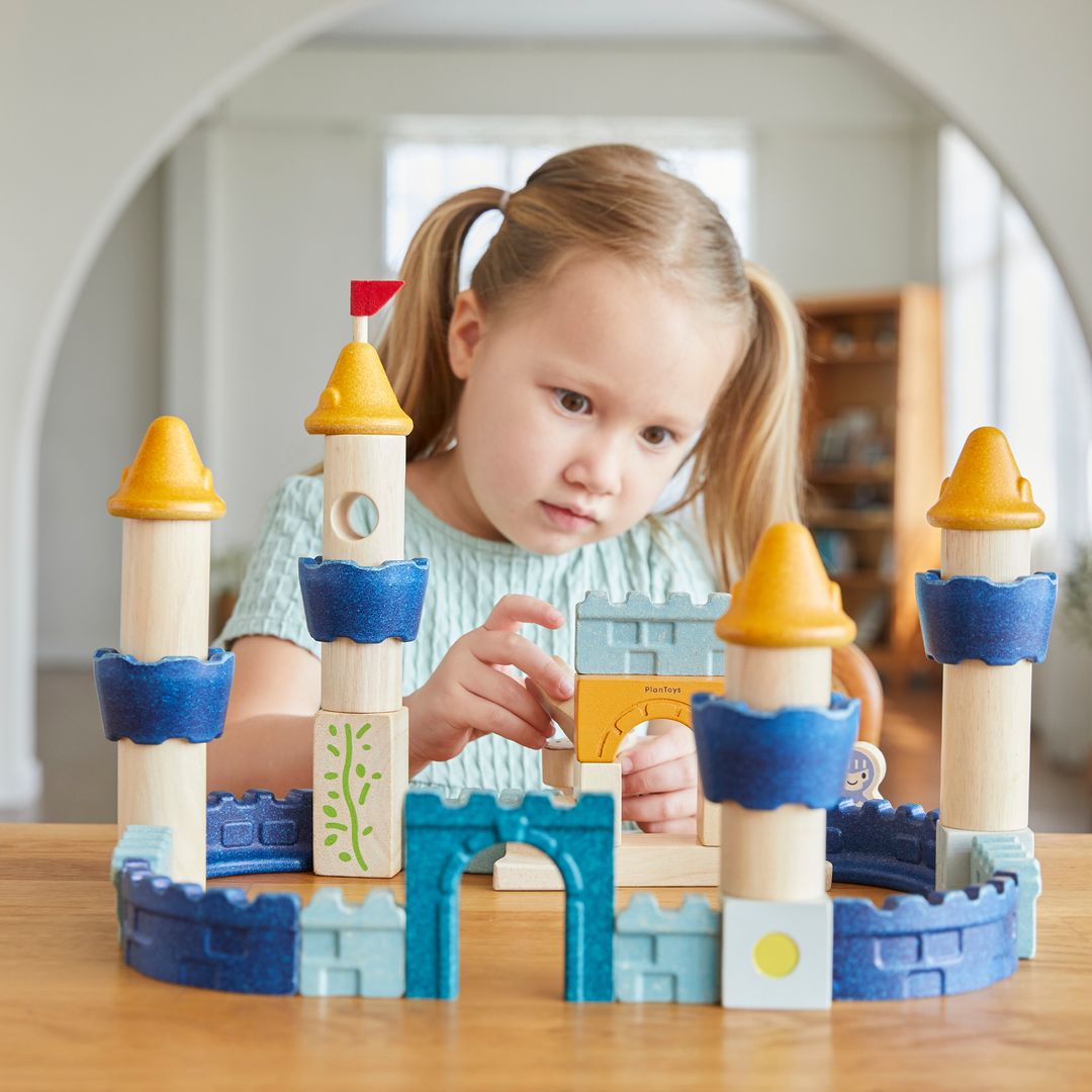 PlanToys Wooden Castle Blocks Set, 40 Pieces