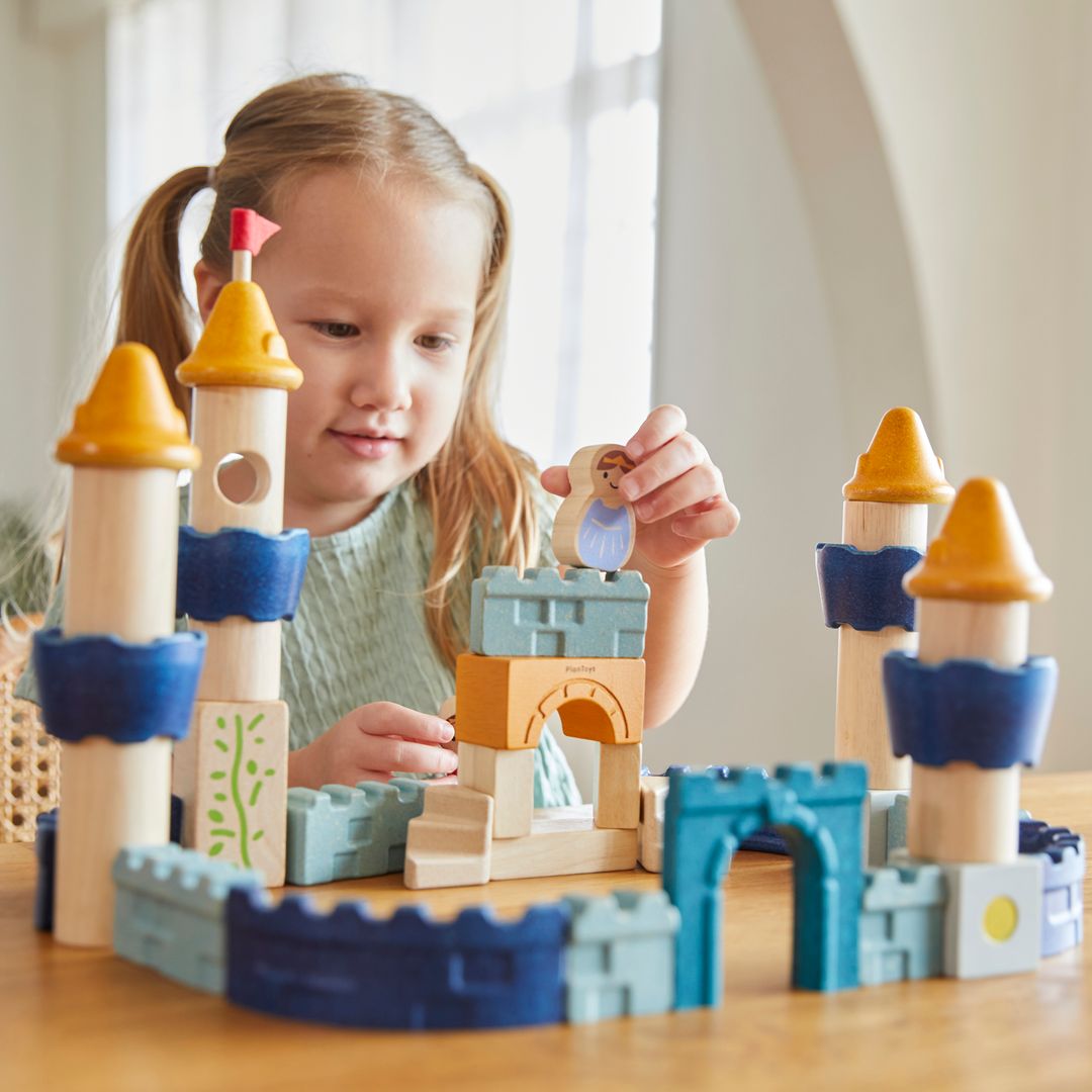 PlanToys Wooden Castle Blocks Set, 40 Pieces
