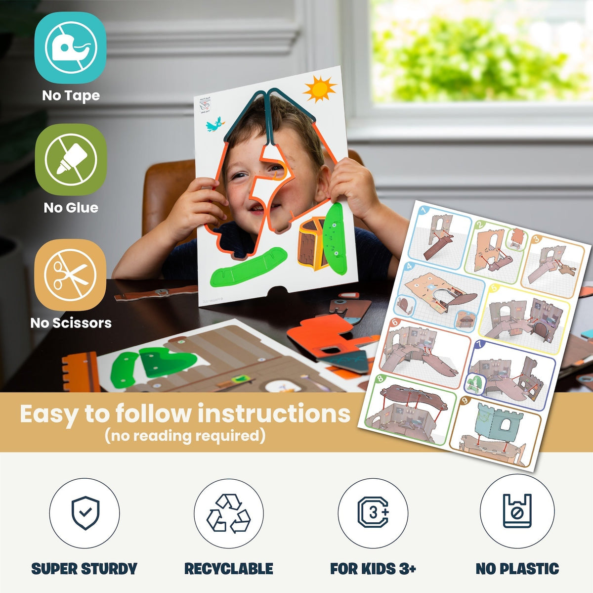 Plastic-free PlayperBoard castle playset for ages 3+