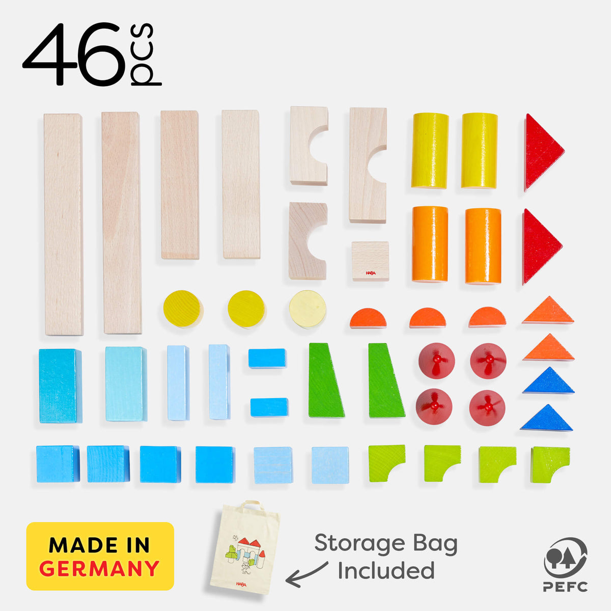 Colored Wooden Building Blocks - 46 Piece Set - The Baby Penguin