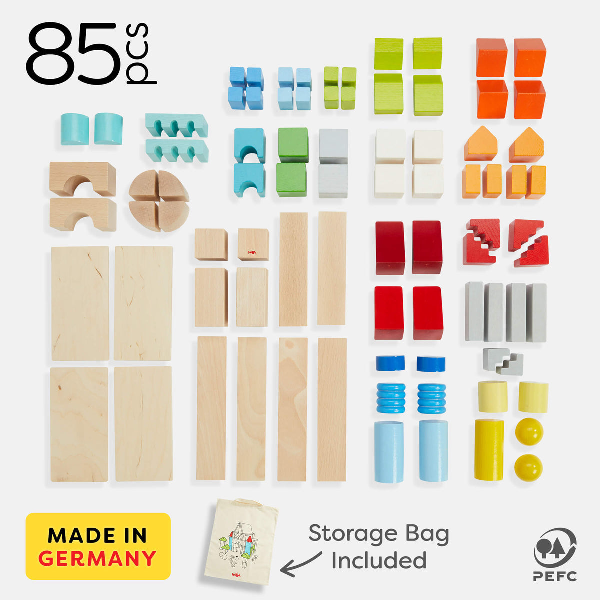 Colored Wooden Building Blocks - 85 Piece Set - The Baby Penguin