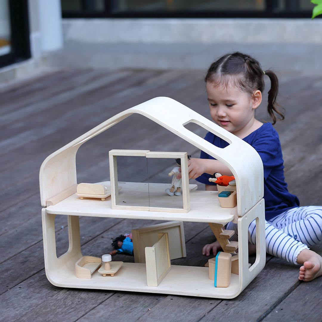 PlanToys Contemporary Wooden Dollhouse with Furniture