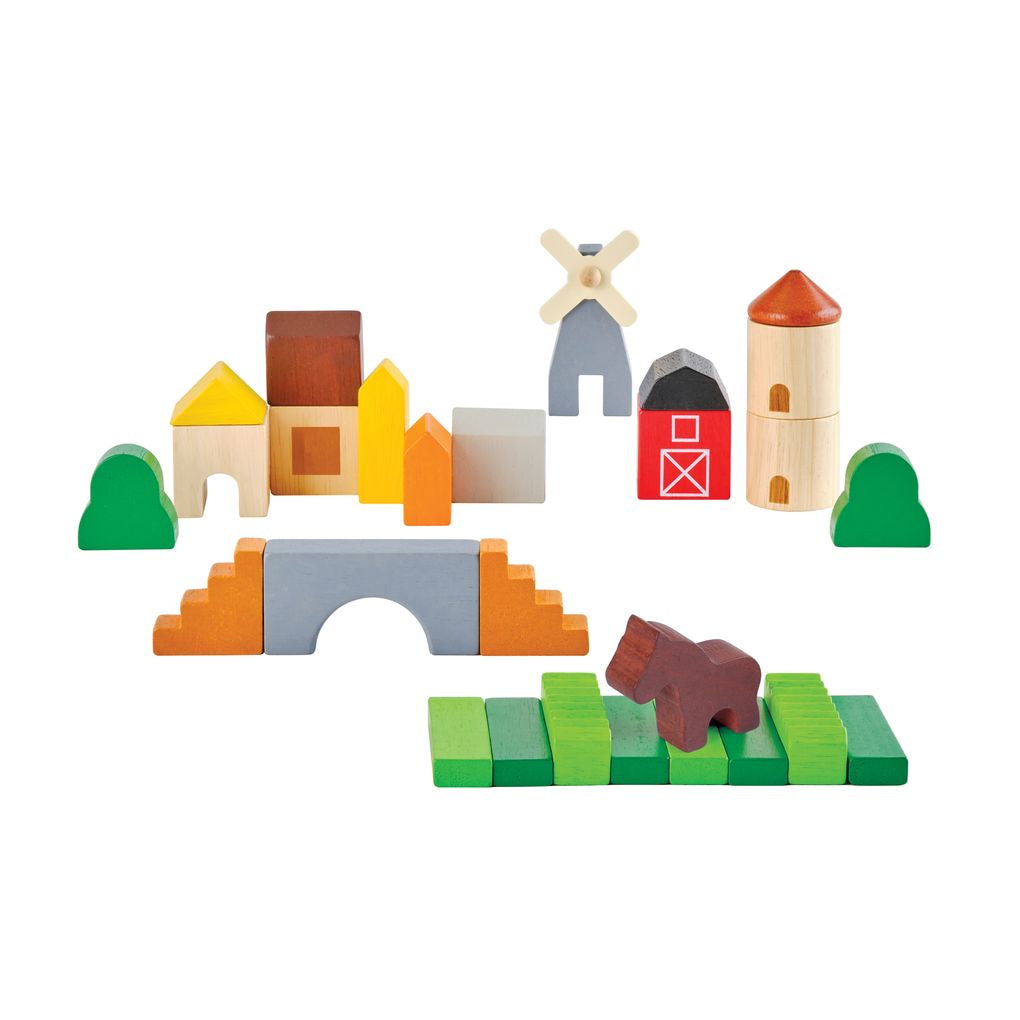 PlanToys Country Wooden Building Blocks, 27 Pieces