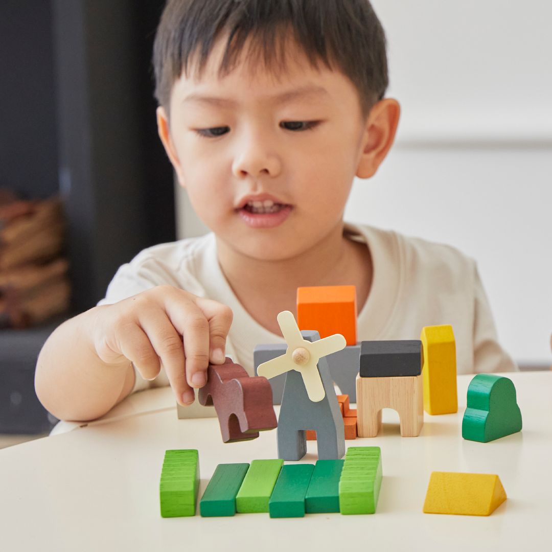 PlanToys Country Wooden Building Blocks, 27 Pieces