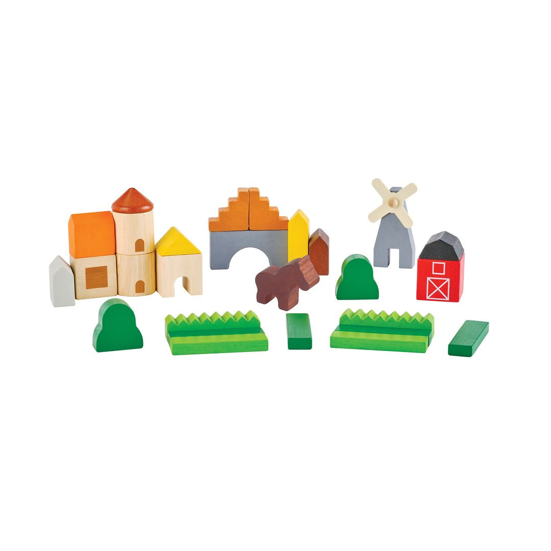 PlanToys Country Wooden Building Blocks, 27 Pieces
