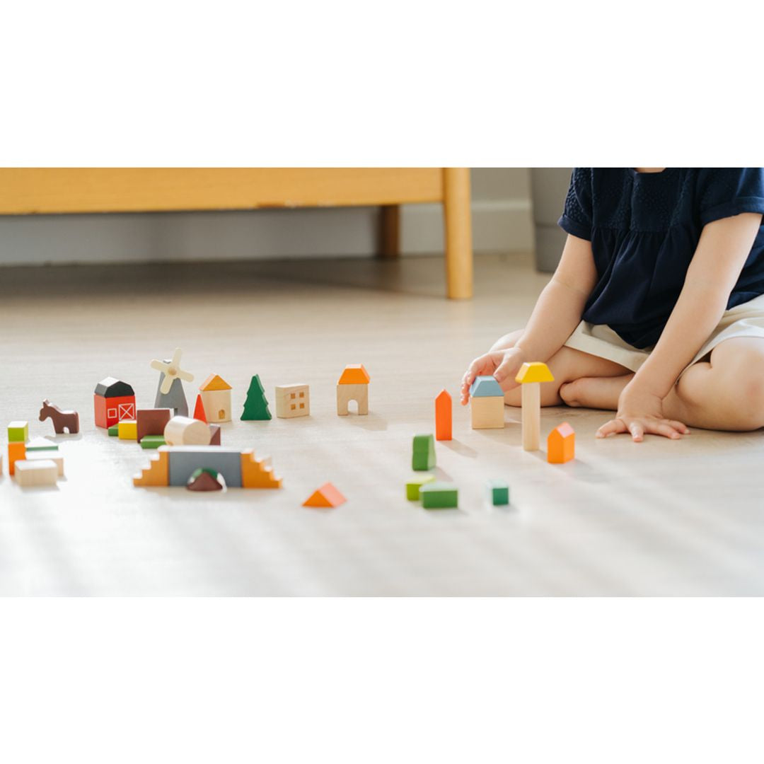 PlanToys Countryside Wooden Building Blocks, 45 Pieces