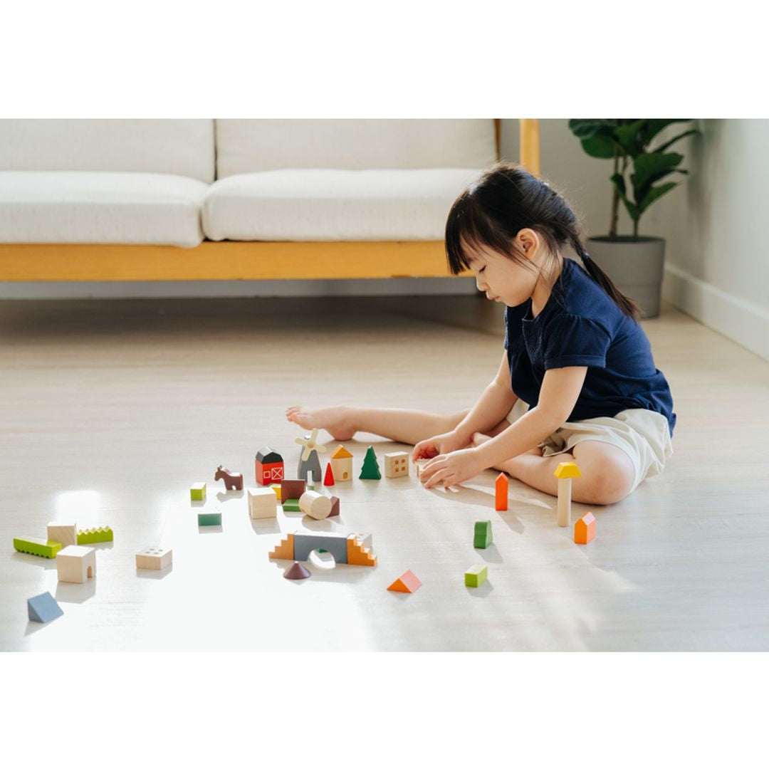 PlanToys Countryside Wooden Building Blocks, 45 Pieces