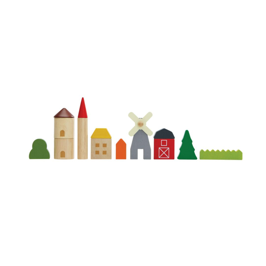 PlanToys Countryside Wooden Building Blocks, 45 Pieces