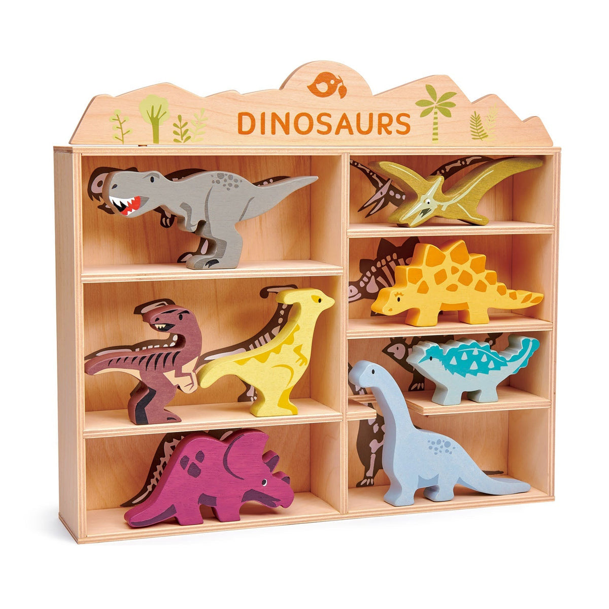 Tender Leaf Wooden Dinosaurs with Display Shelf