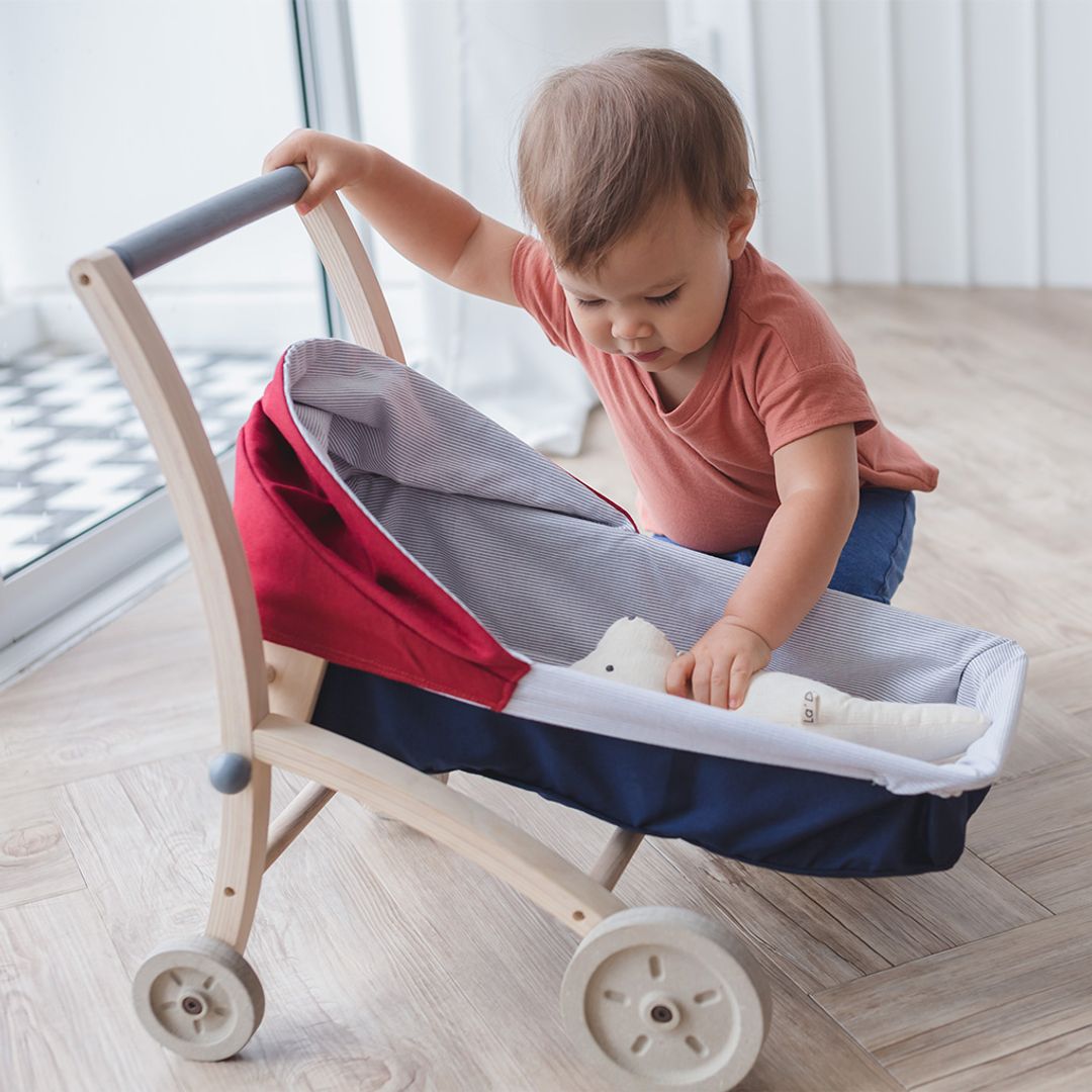 PlanToys Wooden Doll Stroller with Reversible Carrier