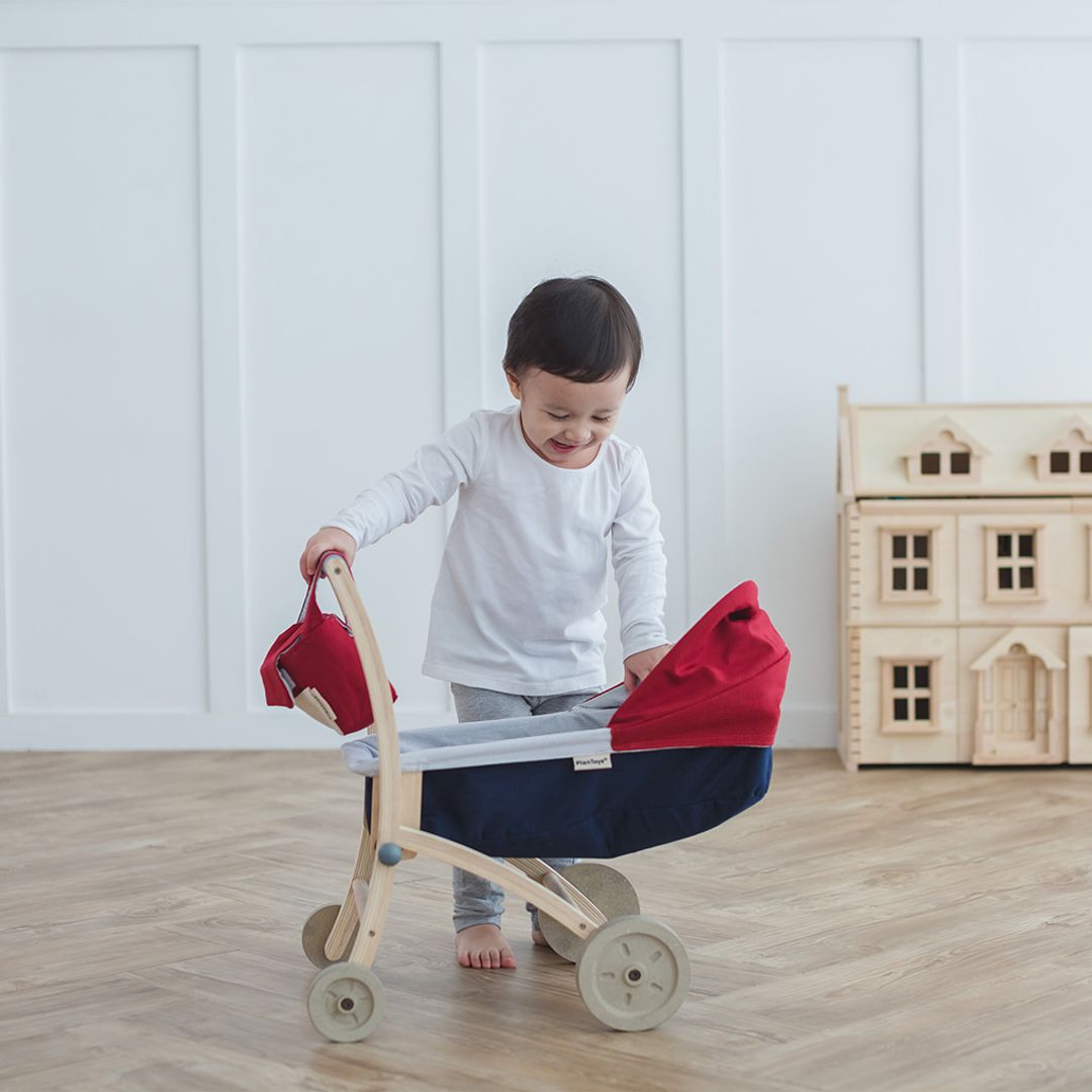 PlanToys Wooden Doll Stroller with Reversible Carrier