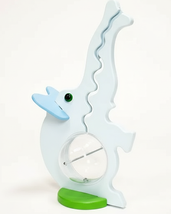 Angled view of the blue-eared elephant bank with raised trunk coin track