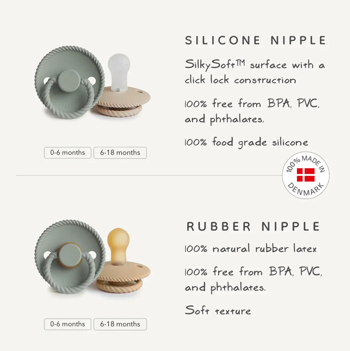 FRIGG Rope Natural Rubber Pacifier 2-Pack | RUBBER FRIGG PACIFIERS | The Baby Penguin