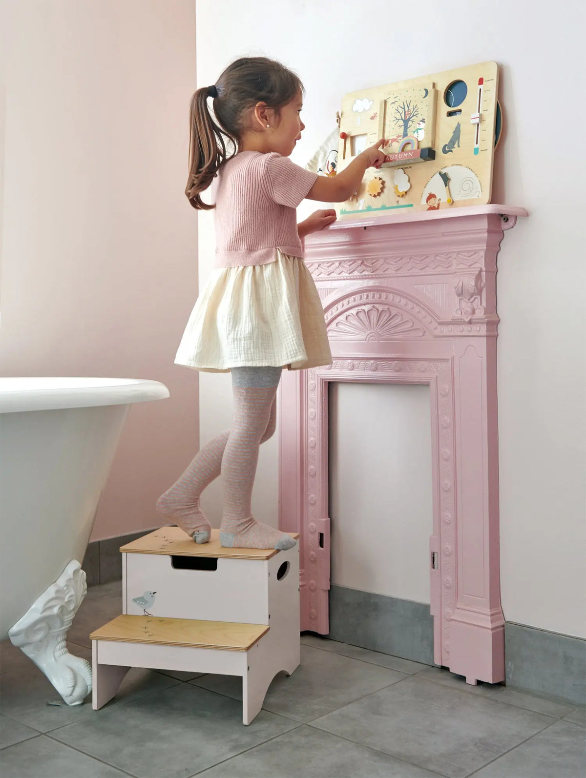 Tender Leaf Forest Wooden Step Stool with Storage