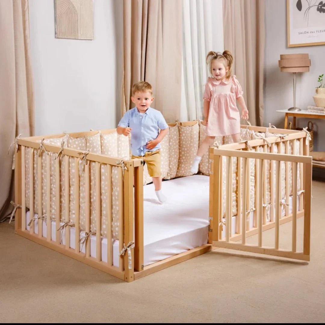 Twin Montessori Floor Bed Frame for Toddlers with Fence - The Baby Penguin