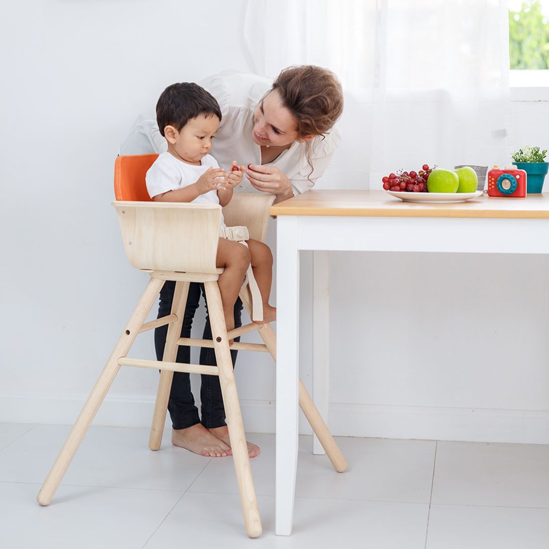PlanToys Wooden High Chair with Adjustable Footrest – Orange