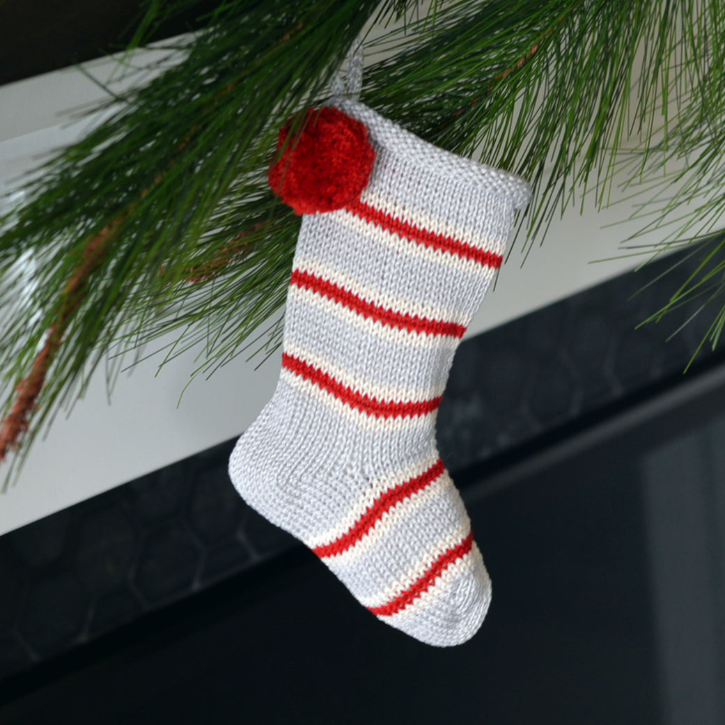 Mini Candy Stripe Stocking, Grey