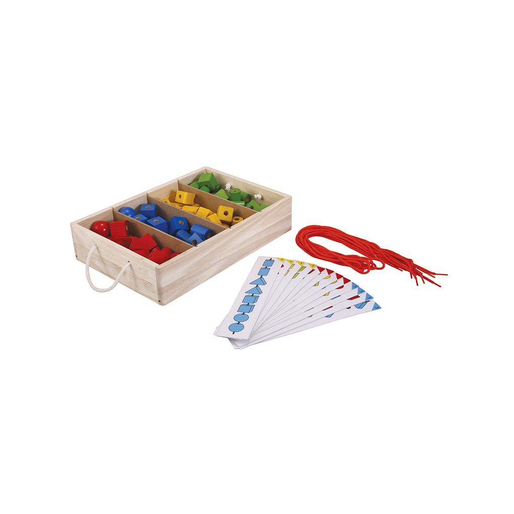 PlanToys Wooden Lacing Beads Set, 96 Pieces