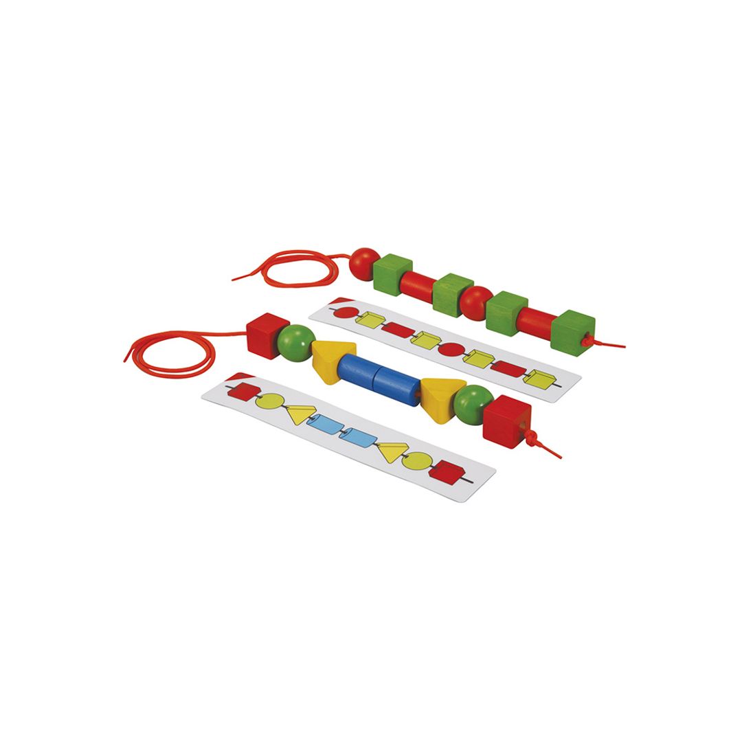 PlanToys Wooden Lacing Beads Set, 96 Pieces