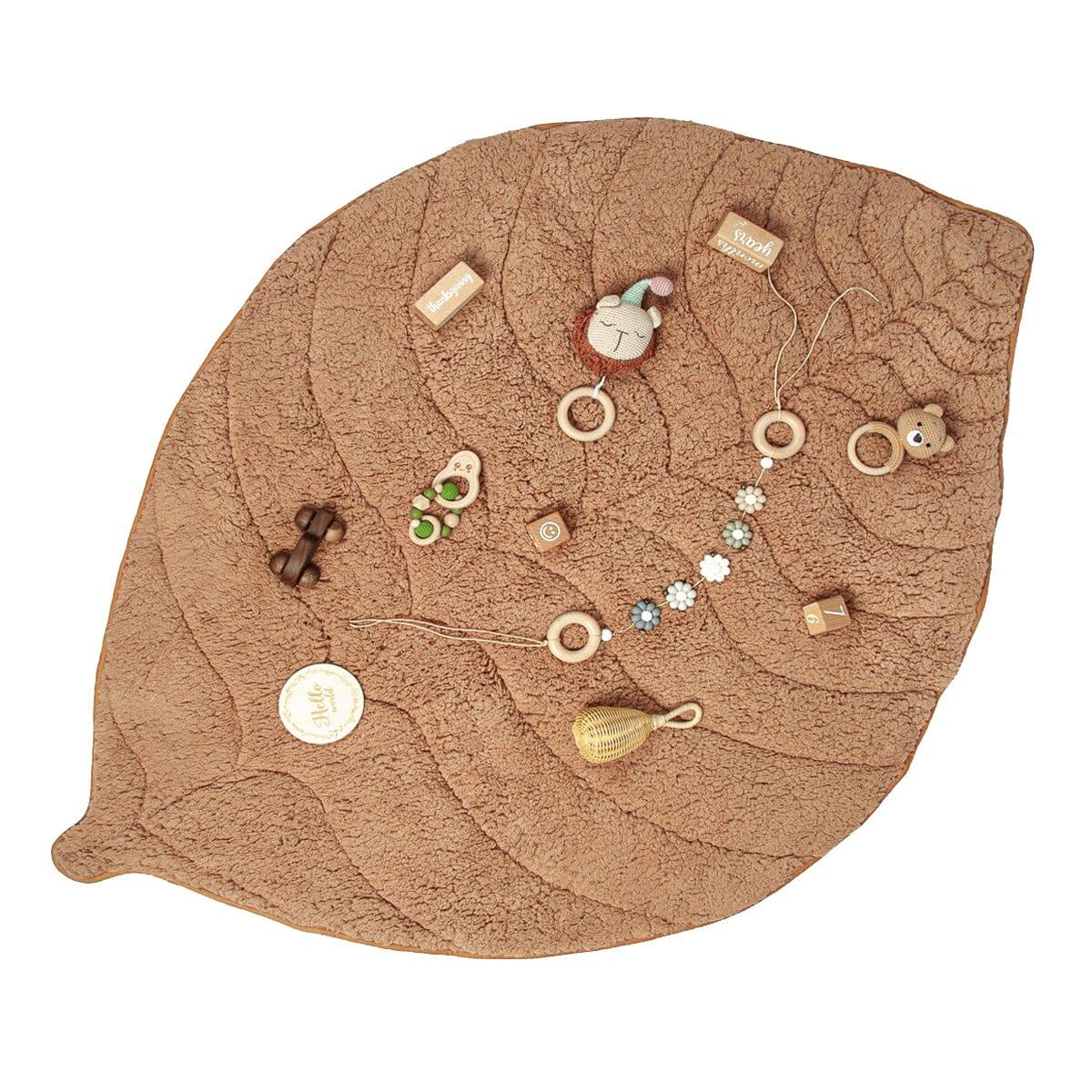 Leaf Shaped Sherpa & Cotton Baby Playmat - Camel - The Baby Penguin