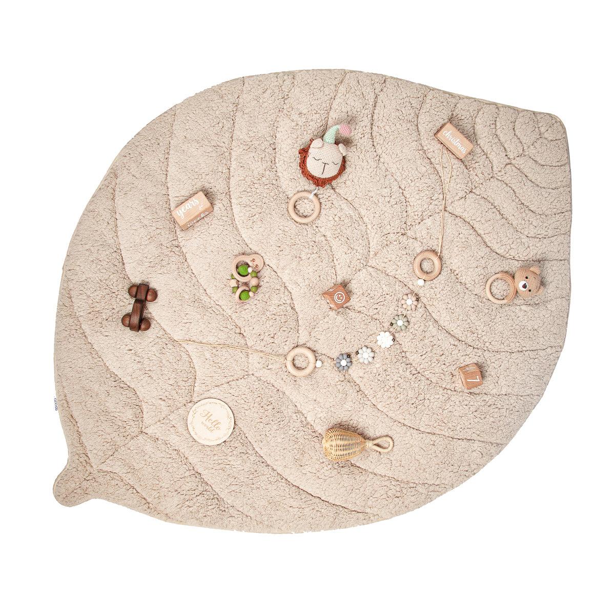 Leaf Shaped Sherpa & Cotton Baby Playmat - Ivory - The Baby Penguin