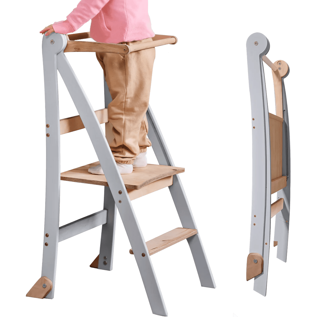 Learning Tower: Foldable Step Stool for Toddlers - Gray - The Baby Penguin