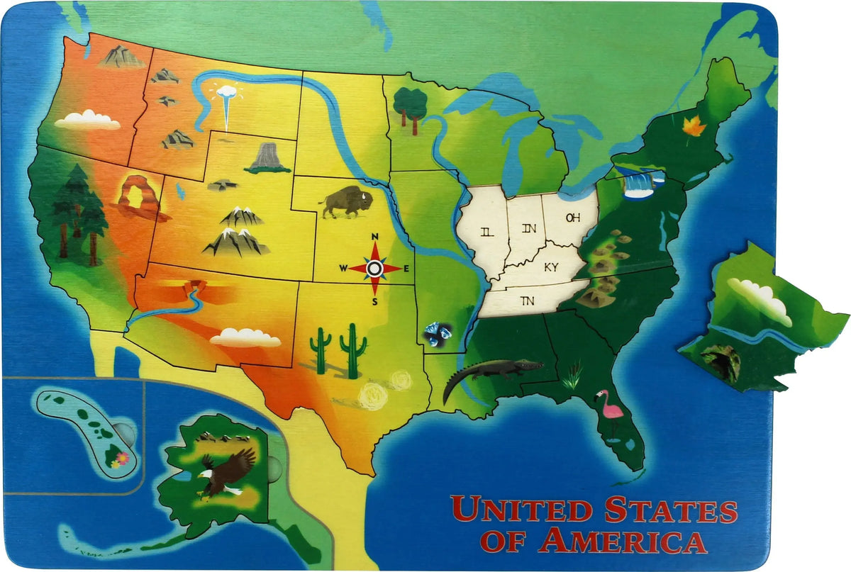 Lift & Learn U.S. Map Puzzle | Sustainable Toy | USA Made