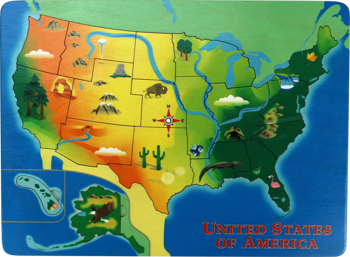 Lift & Learn U.S. Map Puzzle | Sustainable Toy | USA Made