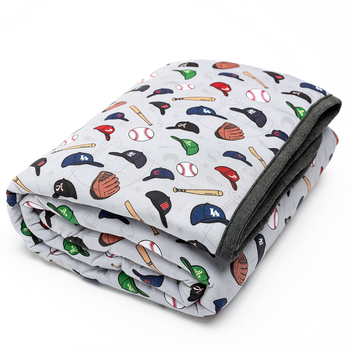 Bam & Stitch Major League Buddies Blanket folded to show the outer fabric and reverse.