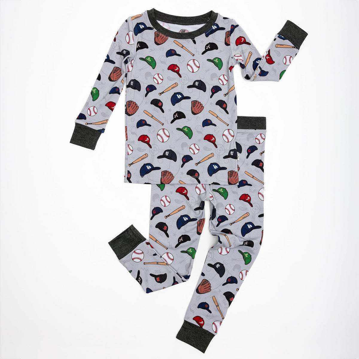 Flat lay of Bam & Stitch Major League Buddies Long Sleeve Pajamas, showing the matching top and bottoms.
