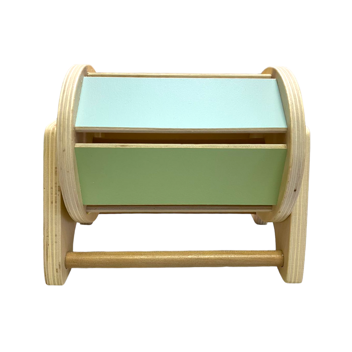 pastel wooden Montessori spinning drum with internal bells