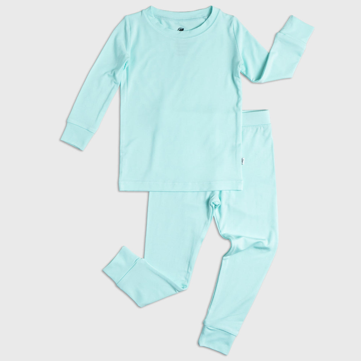 Flat lay of Bam & Stitch Ocean Breeze Long Sleeve Pajamas, showing the matching top and bottoms.