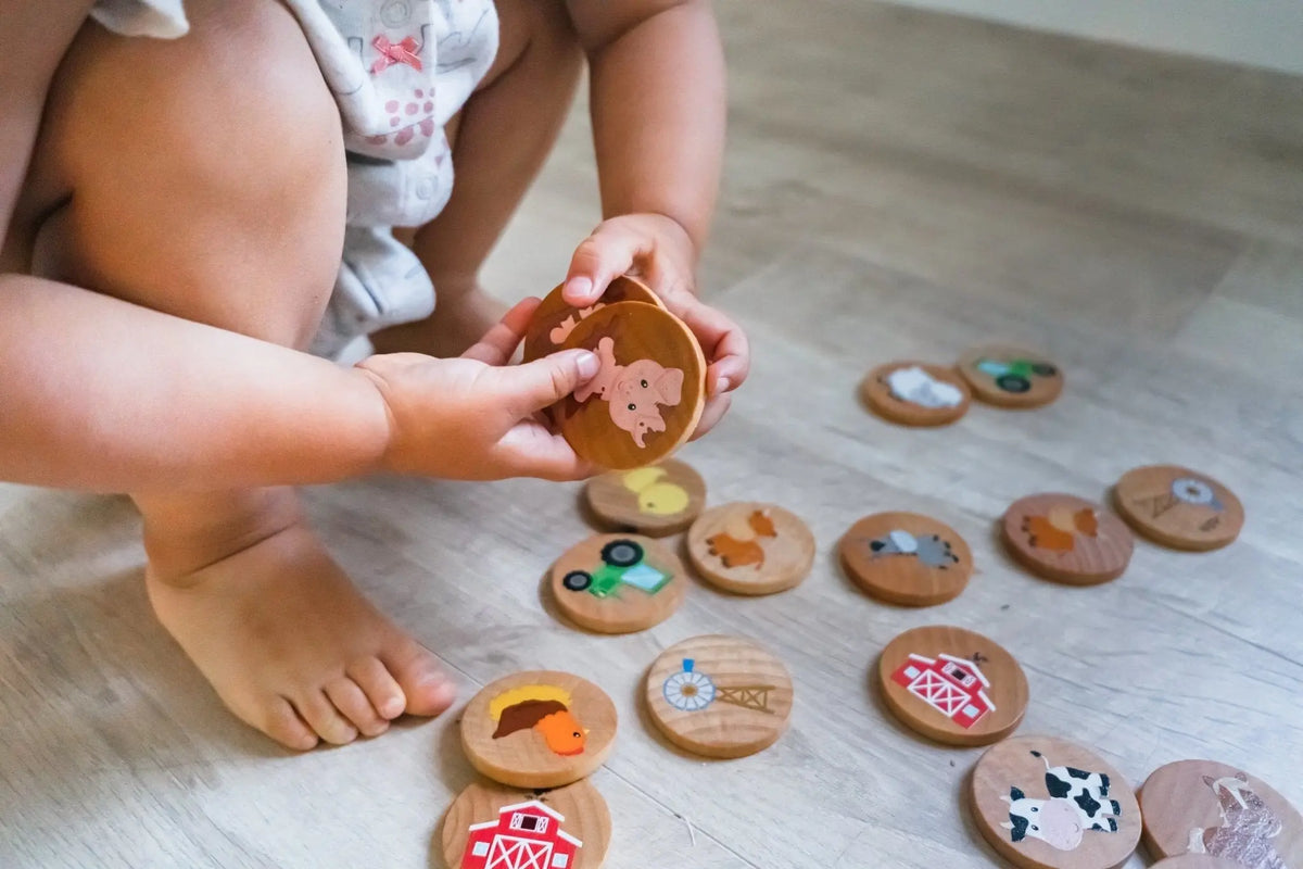 Lifestyle photo showing farm matching tiles with a child