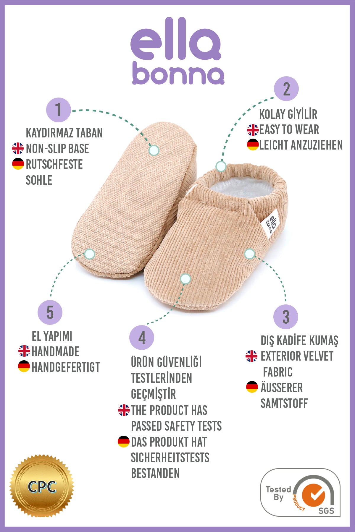 Organic Cotton Corduroy Home Nursery Moccasin Shoes Beige - The Baby Penguin