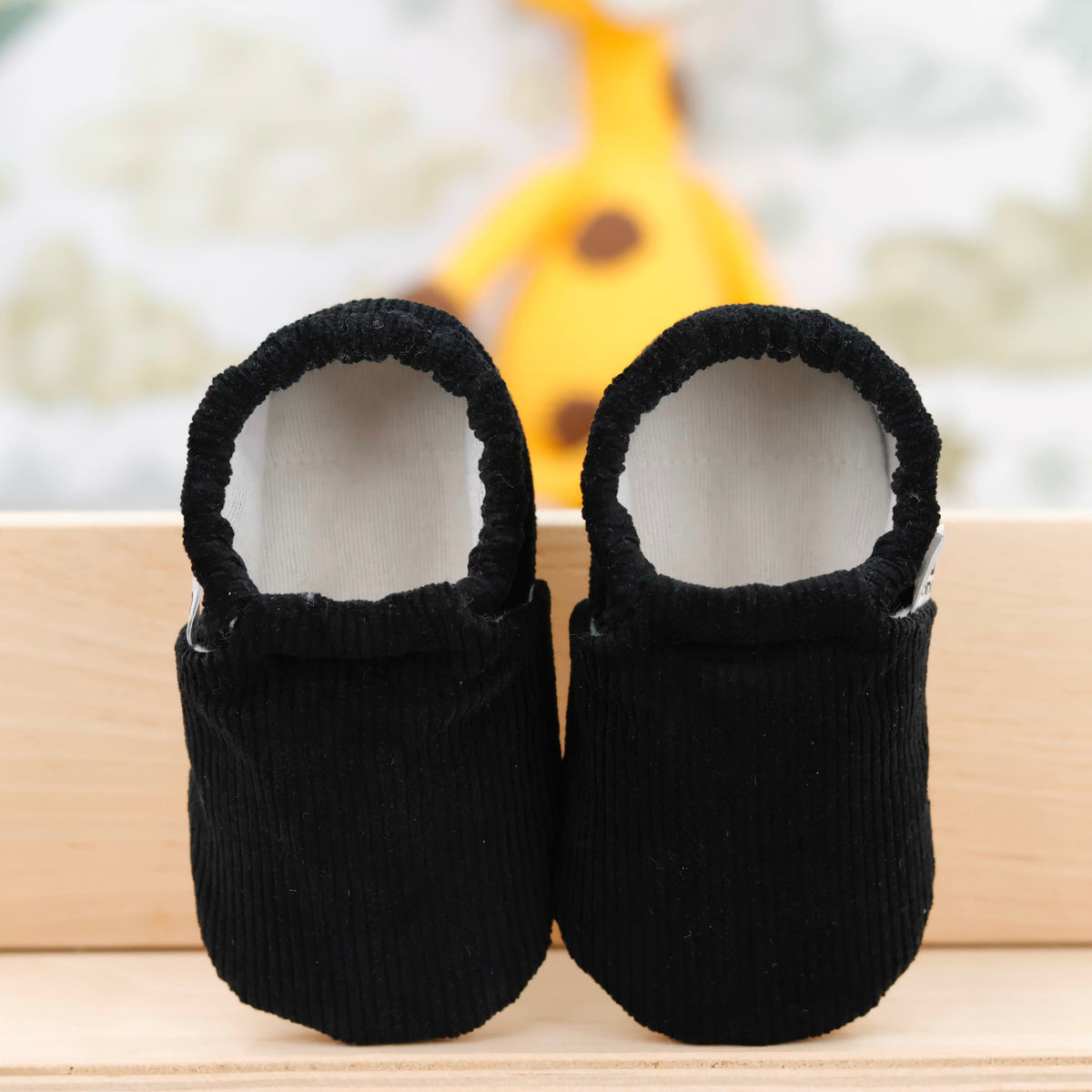 Organic Cotton Corduroy Home Nursery Moccasin Shoes , Black - The Baby Penguin