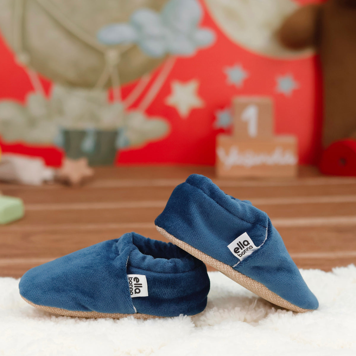 Organic Cotton Velvet Home Nursery Moccasin Shoes, Darkblue - The Baby Penguin