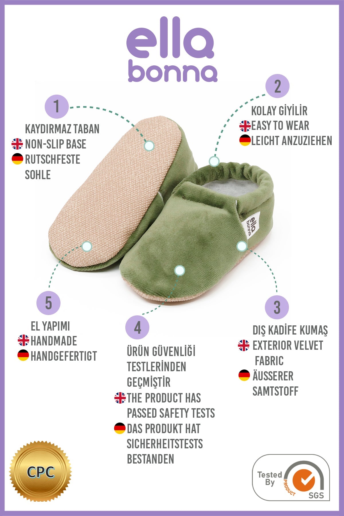 Organic Cotton Velvet Home Nursery Moccasin Shoes, Green - The Baby Penguin