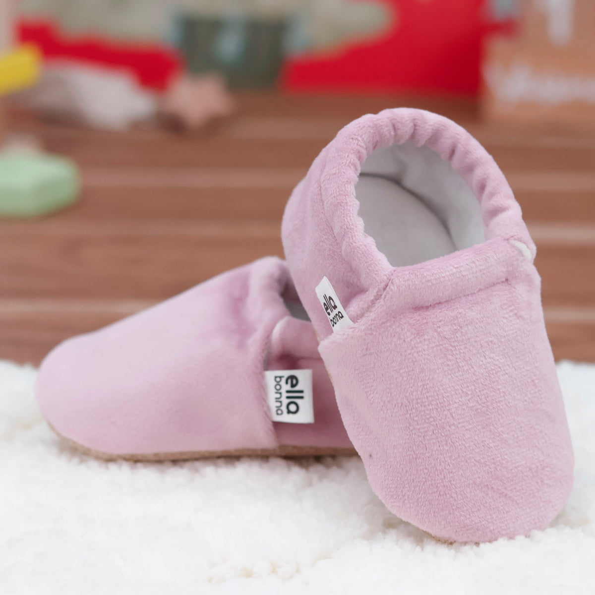Organic Cotton Velvet Home Nursery Moccasin Shoes, Pink - The Baby Penguin