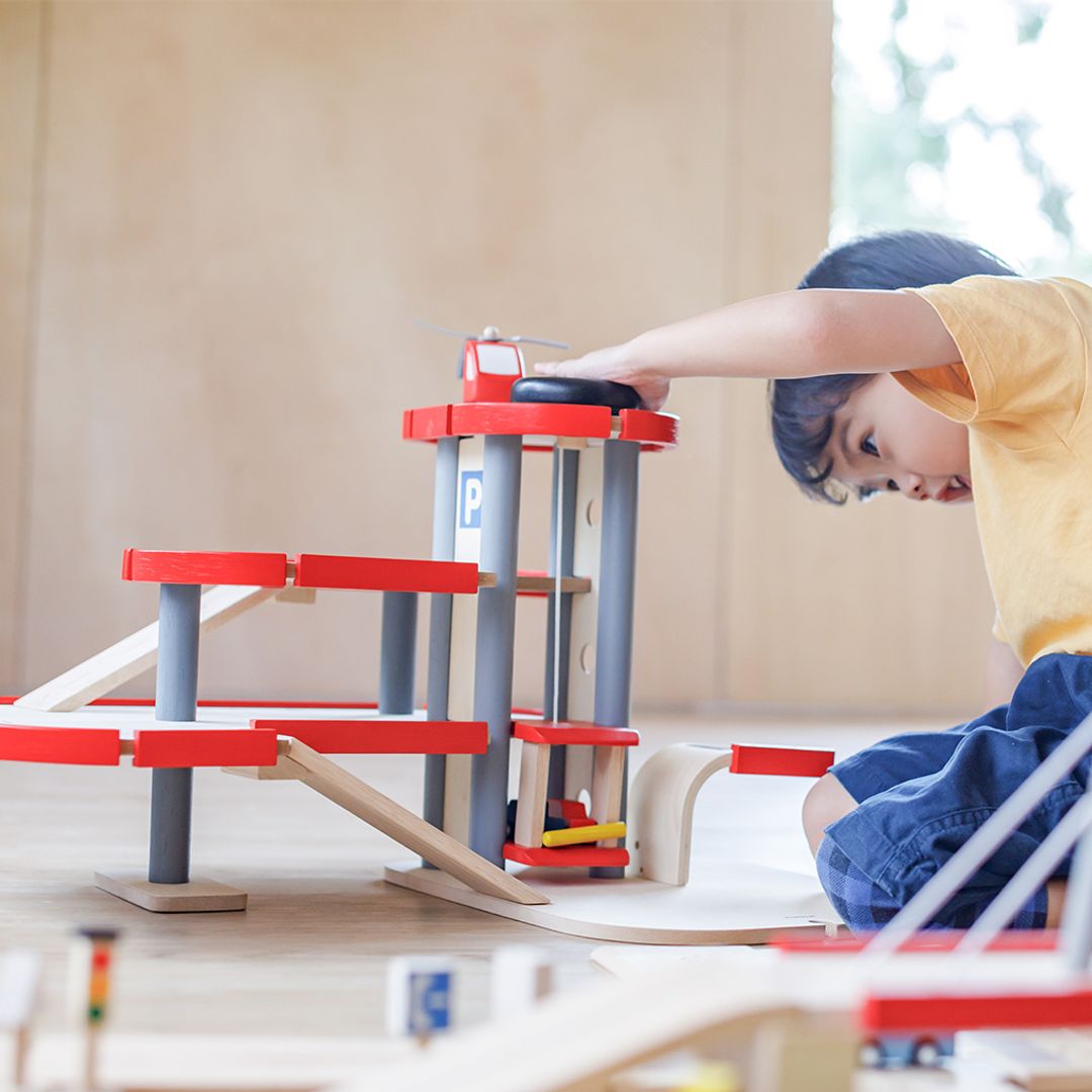 PlanToys Wooden Parking Garage with Elevator