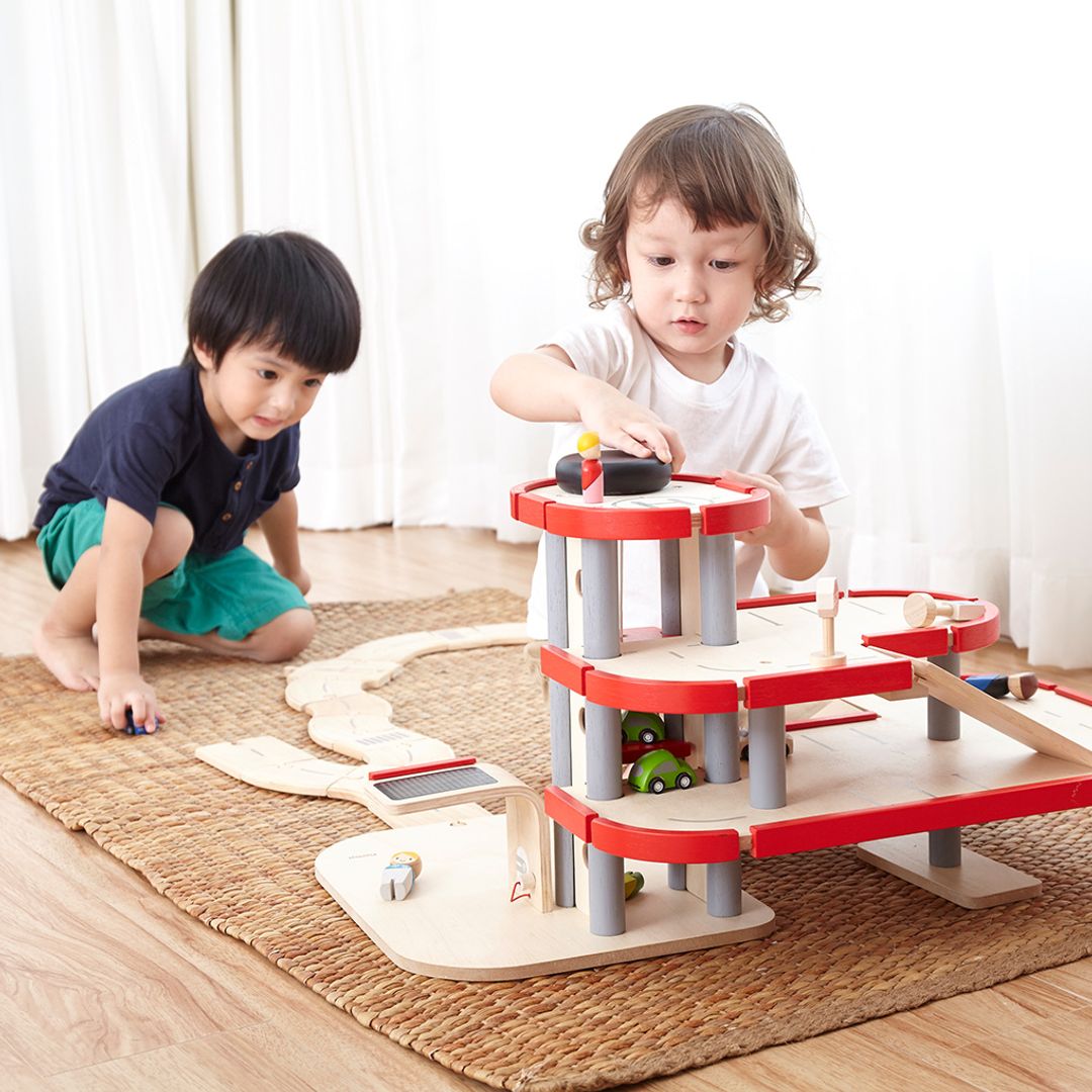 PlanToys Wooden Parking Garage with Elevator