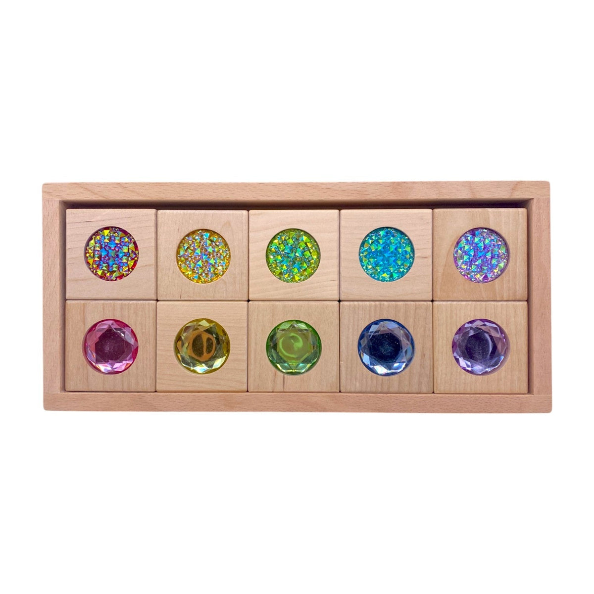 Style A ten pastel square blocks with sparkle and crystal gems in their tray