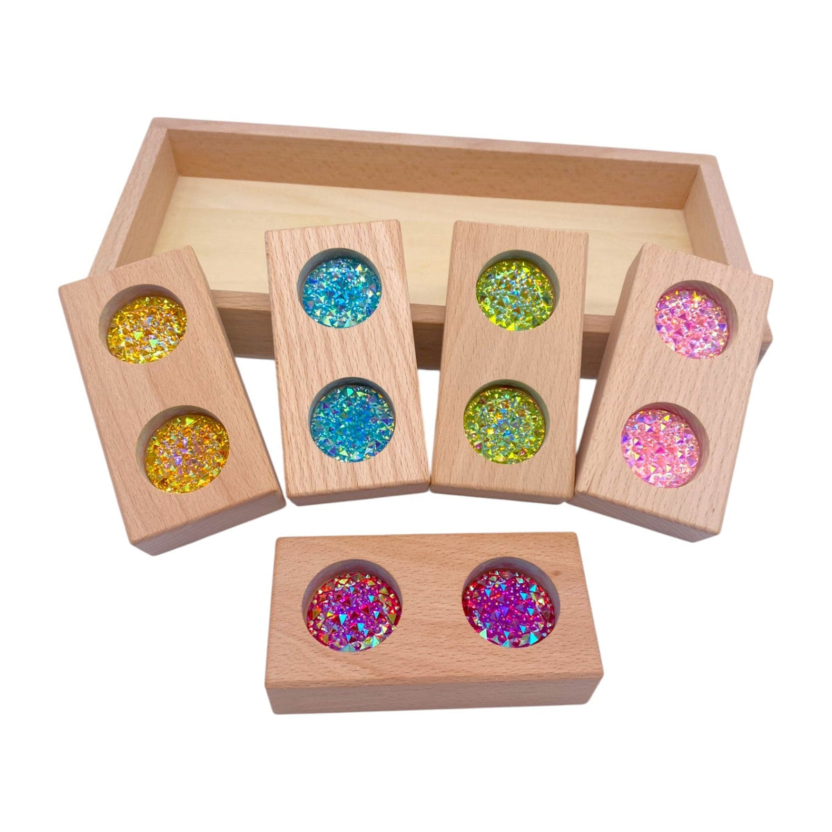 Style B five rectangular sparkle gem blocks arranged around the empty tray