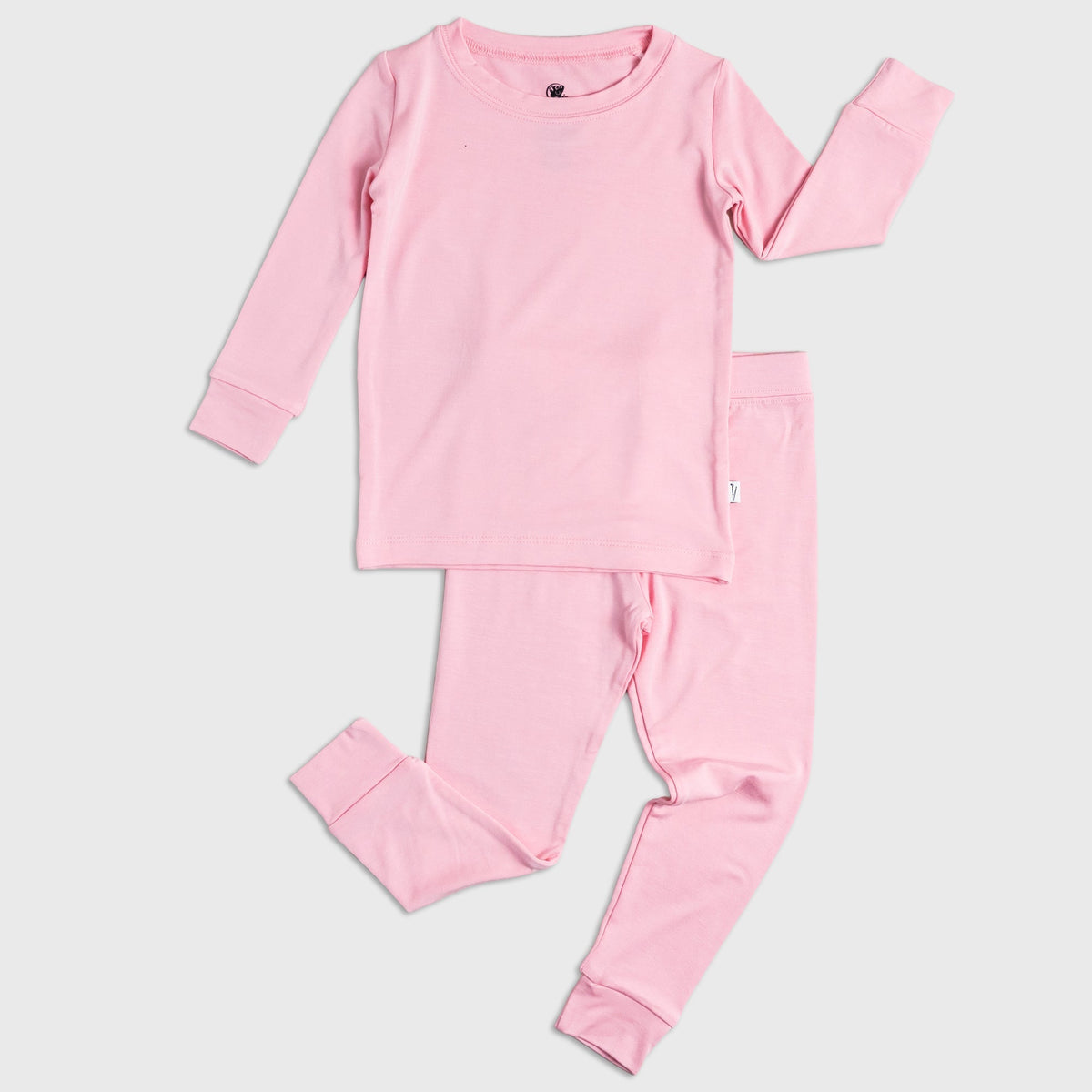 Flat lay of Bam & Stitch Pink Blossom Long Sleeve Pajamas, showing the matching top and bottoms.