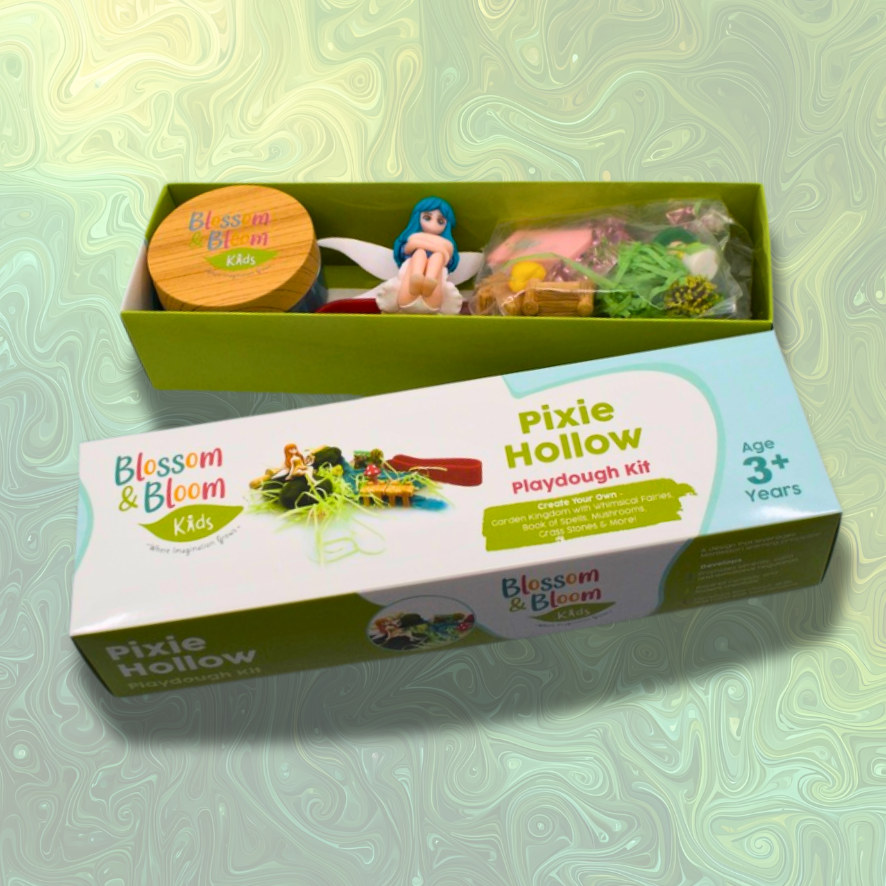 Pixie Hollow playdough kit in an open gift box with illustrated sleeve