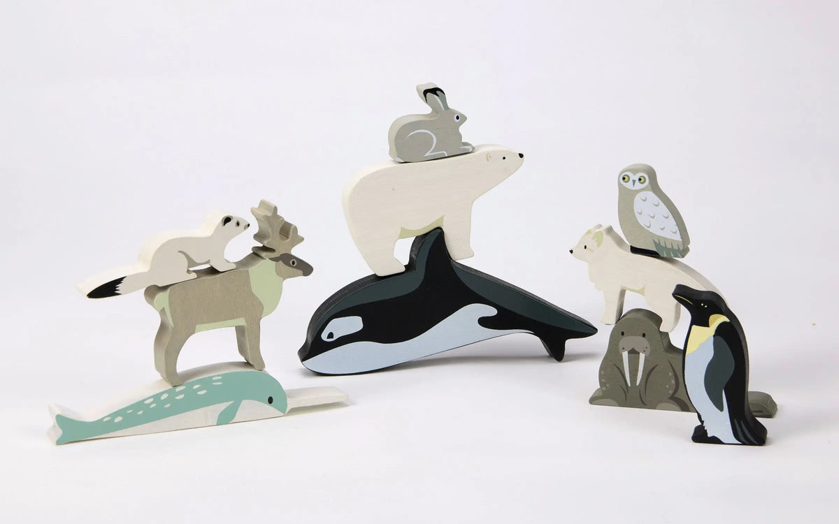 Tender Leaf Polar Wooden Animals with Display Shelf